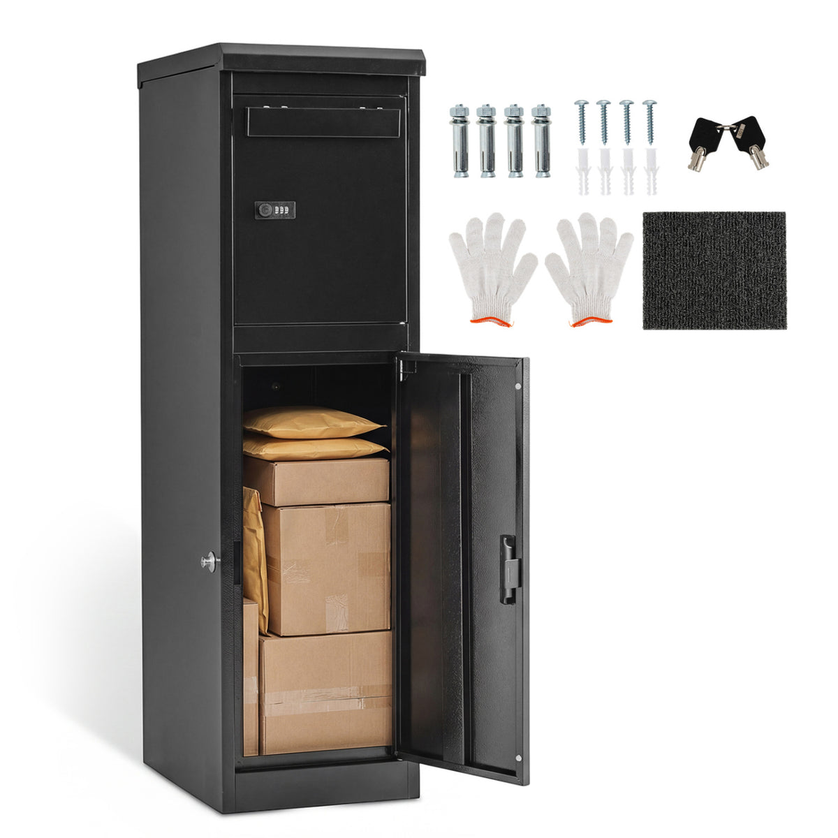 Package Delivery Box for Outside with Lockable Doors Coded Lock-Black