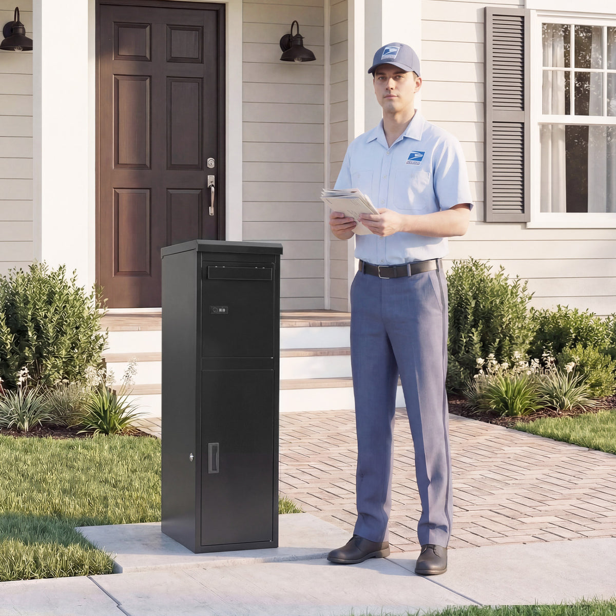 Package Delivery Box for Outside with Lockable Doors Coded Lock-Black