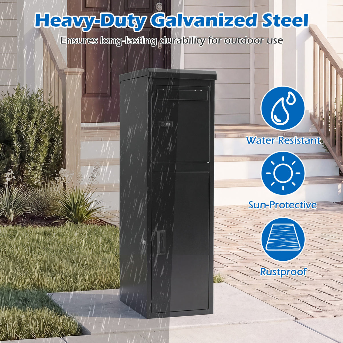 Package Delivery Box for Outside with Lockable Doors Coded Lock-Black