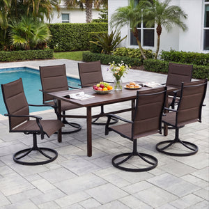 Padded Patio Swivel Chairs Set of 2 Ergonomic Outdoor Dining Chairs with Breathable Fabric-Brown