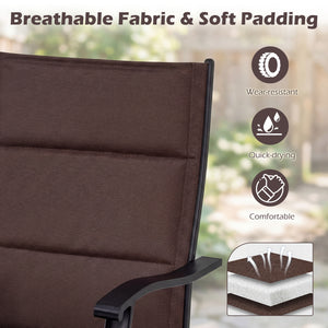 Padded Patio Swivel Chairs Set of 2 Ergonomic Outdoor Dining Chairs with Breathable Fabric-Brown