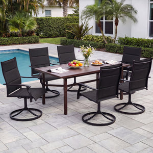 Padded Patio Swivel Chairs Set of 2 Ergonomic Outdoor Dining Chairs with Breathable Fabric-Black