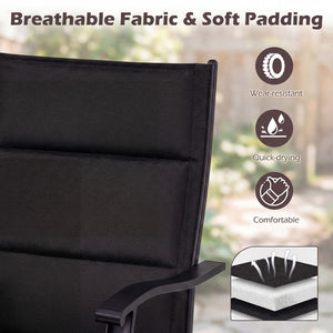 Padded Patio Swivel Chairs Set of 2 Ergonomic Outdoor Dining Chairs with Breathable Fabric-Black
