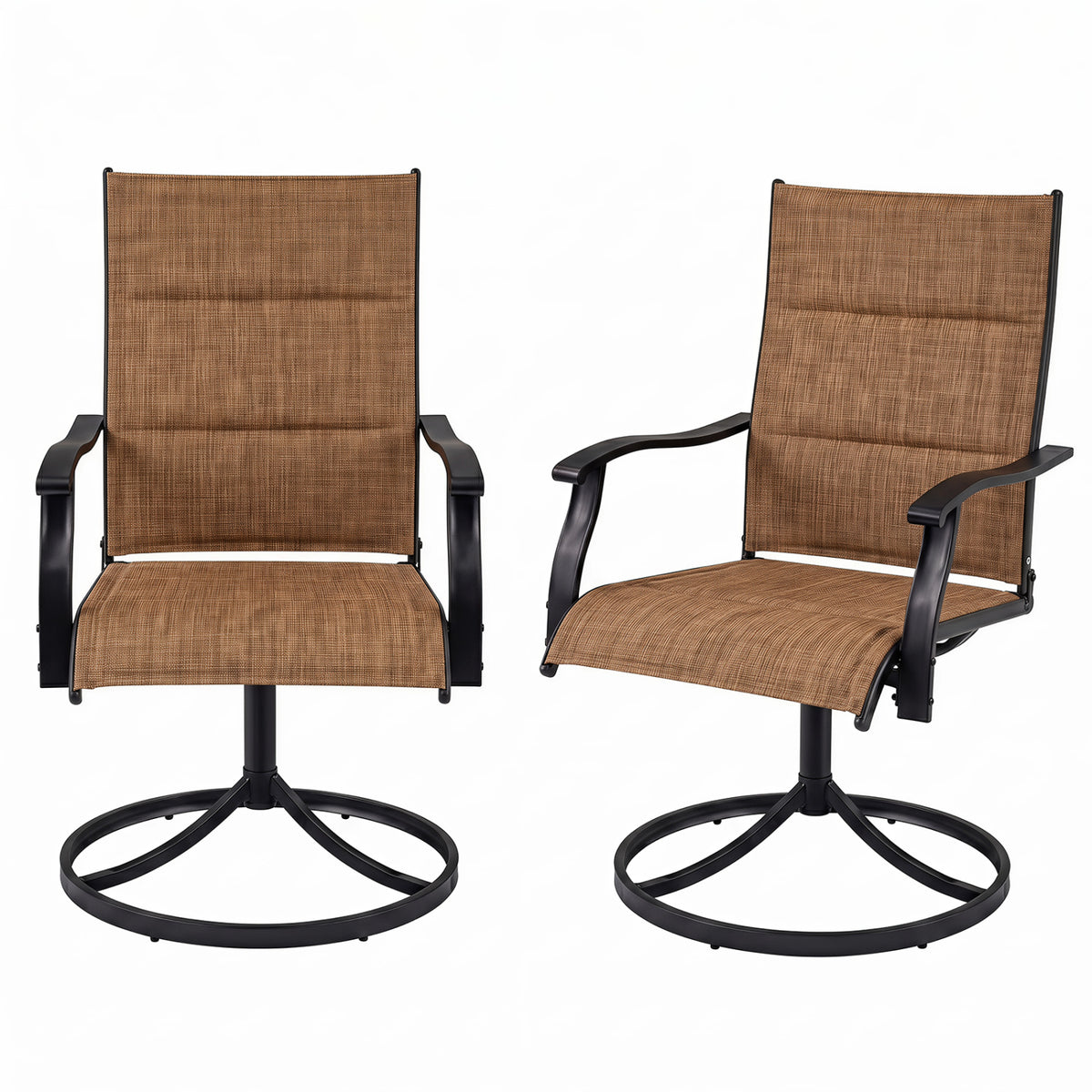 Padded Patio Swivel Chairs Set of 2 Ergonomic Outdoor Dining Chairs with Breathable Fabric-Light Brown