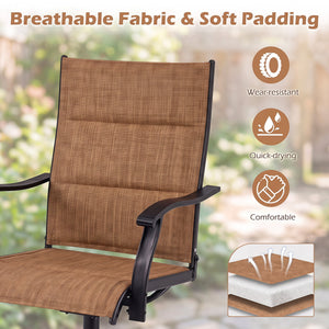 Padded Patio Swivel Chairs Set of 2 Ergonomic Outdoor Dining Chairs with Breathable Fabric-Light Brown