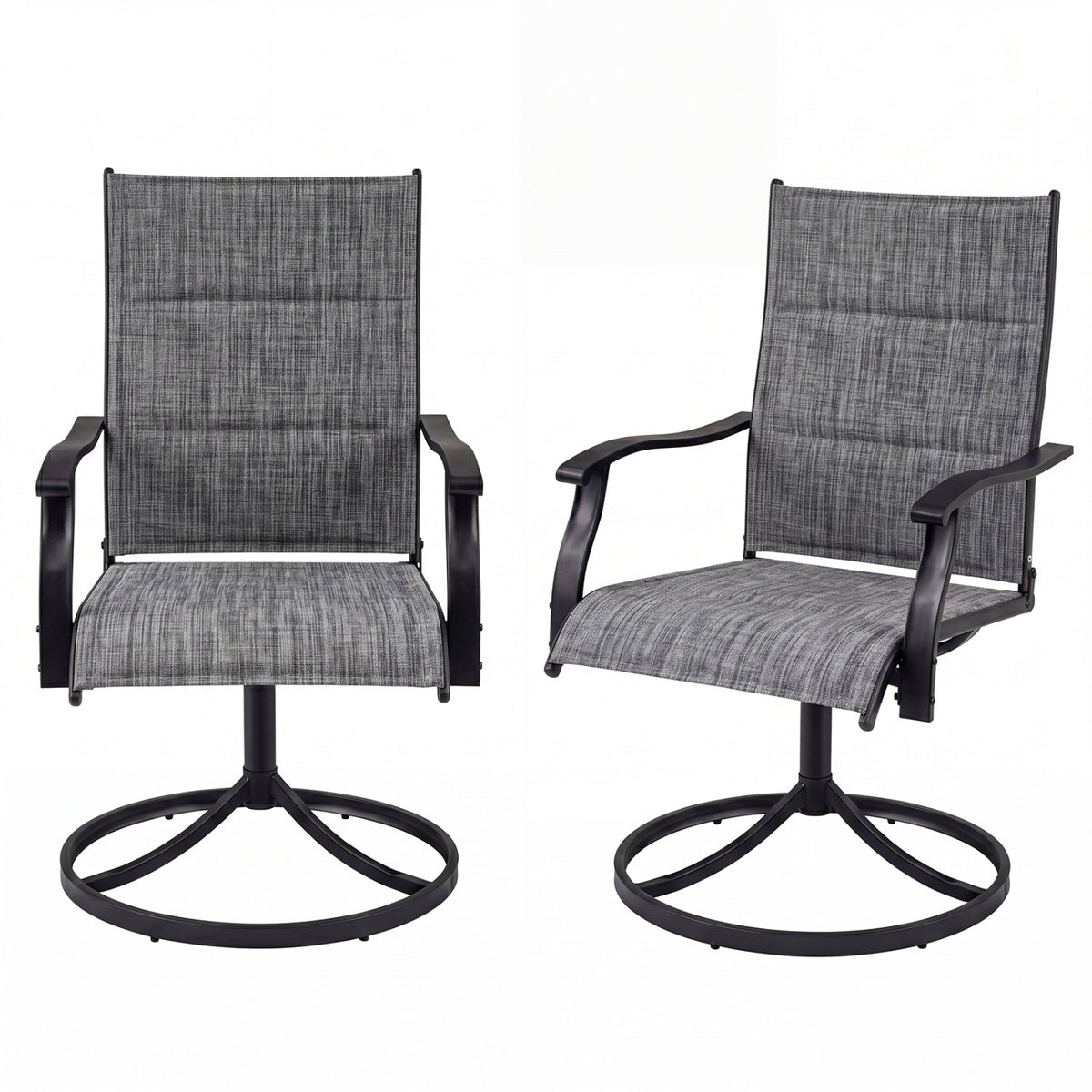 Padded Patio Swivel Chairs Set of 2 Ergonomic Outdoor Dining Chairs with Breathable Fabric-Gray