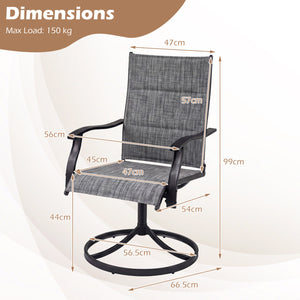 Padded Patio Swivel Chairs Set of 2 Ergonomic Outdoor Dining Chairs with Breathable Fabric-Gray