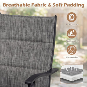 Padded Patio Swivel Chairs Set of 2 Ergonomic Outdoor Dining Chairs with Breathable Fabric-Gray