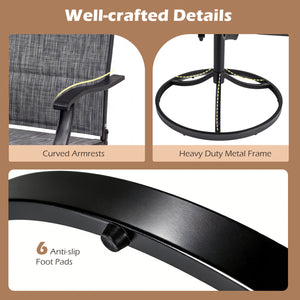 Padded Patio Swivel Chairs Set of 2 Ergonomic Outdoor Dining Chairs with Breathable Fabric-Gray