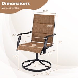 Padded Patio Swivel Chairs Set of 2 Ergonomic Outdoor Dining Chairs with Breathable Fabric-Light Brown