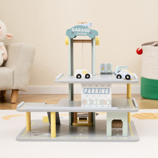 Parking Garage Playset with 4 Cars and Helicopter-Gray