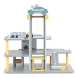 Parking Garage Playset with 4 Cars and Helicopter-Gray