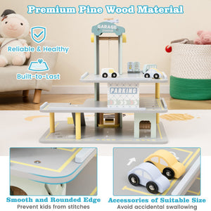 Parking Garage Playset with 4 Cars and Helicopter-Gray