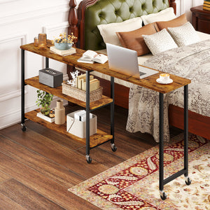 Patented Large 360-Degree Free Rotating Sofa Side Table with Wheels and Storage Shelf-Brown