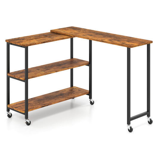 Patented Large 360-Degree Free Rotating Sofa Side Table with Wheels and Storage Shelf-Brown