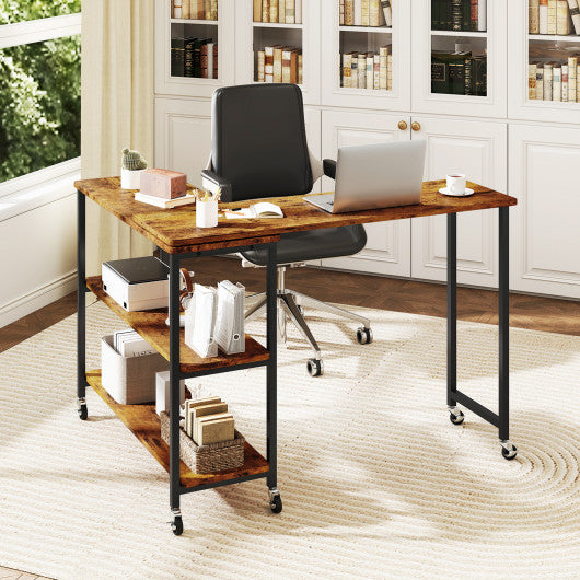 Patented Large 360-Degree Free Rotating Sofa Side Table with Wheels and Storage Shelf-Brown