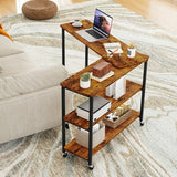 Patented Large 360-Degree Free Rotating Sofa Side Table with Wheels and Storage Shelf-Walnut