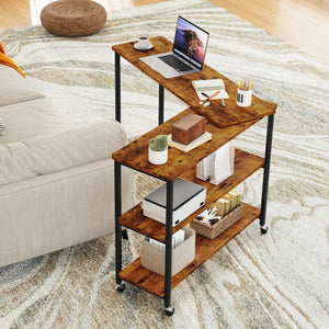 Patented Large 360-Degree Free Rotating Sofa Side Table with Wheels and Storage Shelf-Walnut