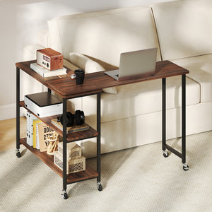 Patented Large 360-Degree Free Rotating Sofa Side Table with Wheels and Storage Shelf-Walnut