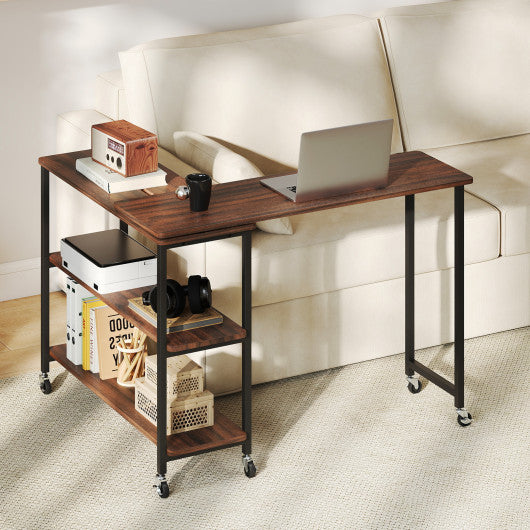 Patented Large 360-Degree Free Rotating Sofa Side Table with Wheels and Storage Shelf-Walnut