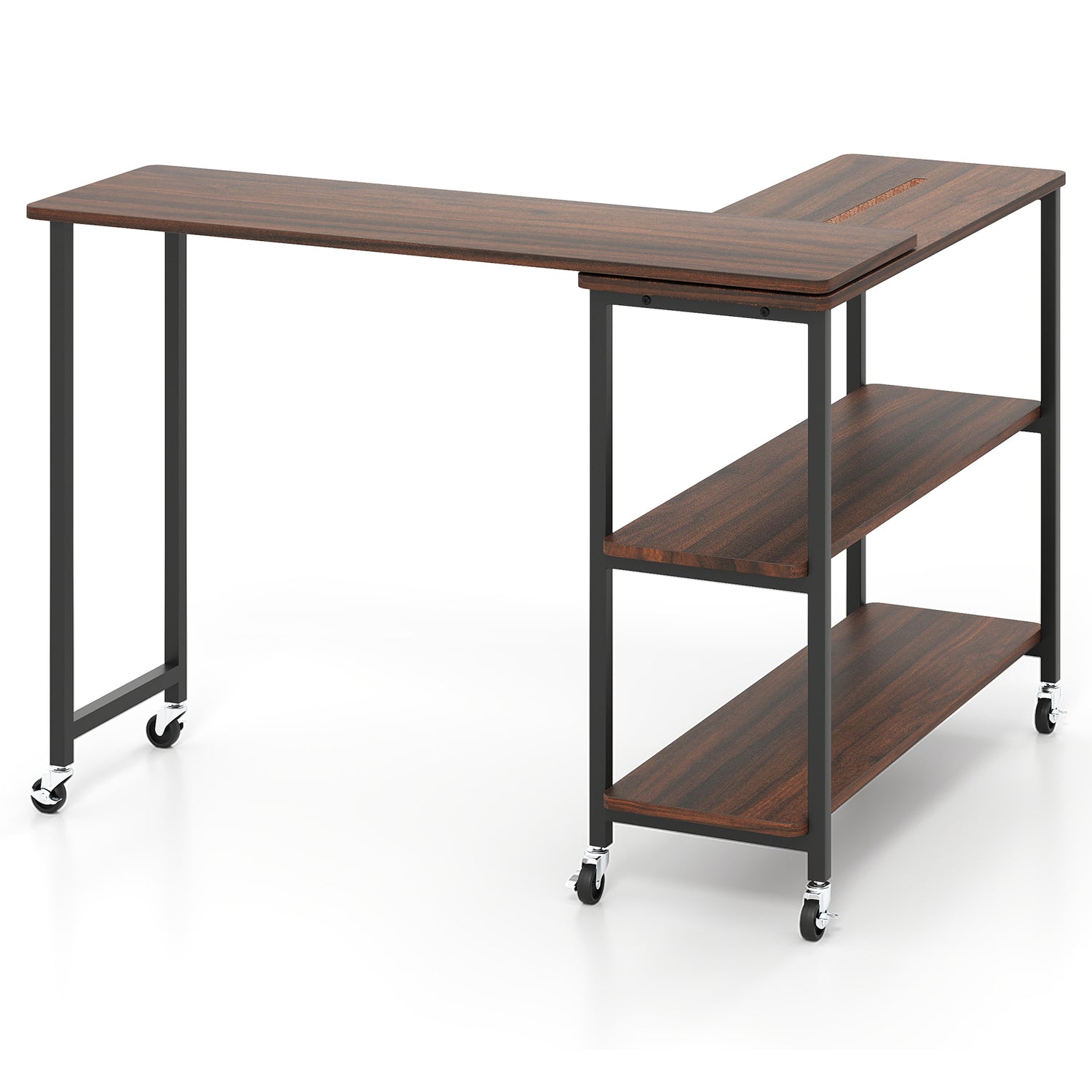 Patented Large 360-Degree Free Rotating Sofa Side Table with Wheels and Storage Shelf-Walnut
