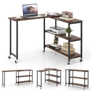 Patented Large 360-Degree Free Rotating Sofa Side Table with Wheels and Storage Shelf-Walnut