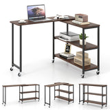 Patented Large 360-Degree Free Rotating Sofa Side Table with Wheels and Storage Shelf-Walnut