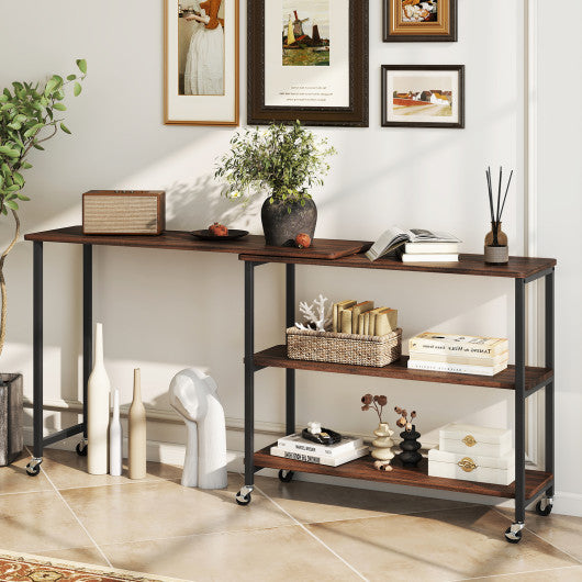 Patented Large 360-Degree Free Rotating Sofa Side Table with Wheels and Storage Shelf-Walnut