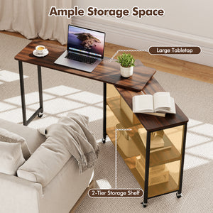 Patented Large 360-Degree Free Rotating Sofa Side Table with Wheels and Storage Shelf-Walnut