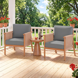 Patio Acacia Wood Chair Set of 4 with Woven Rope Armrests and Seat Back Cushions for Backyard-Gray