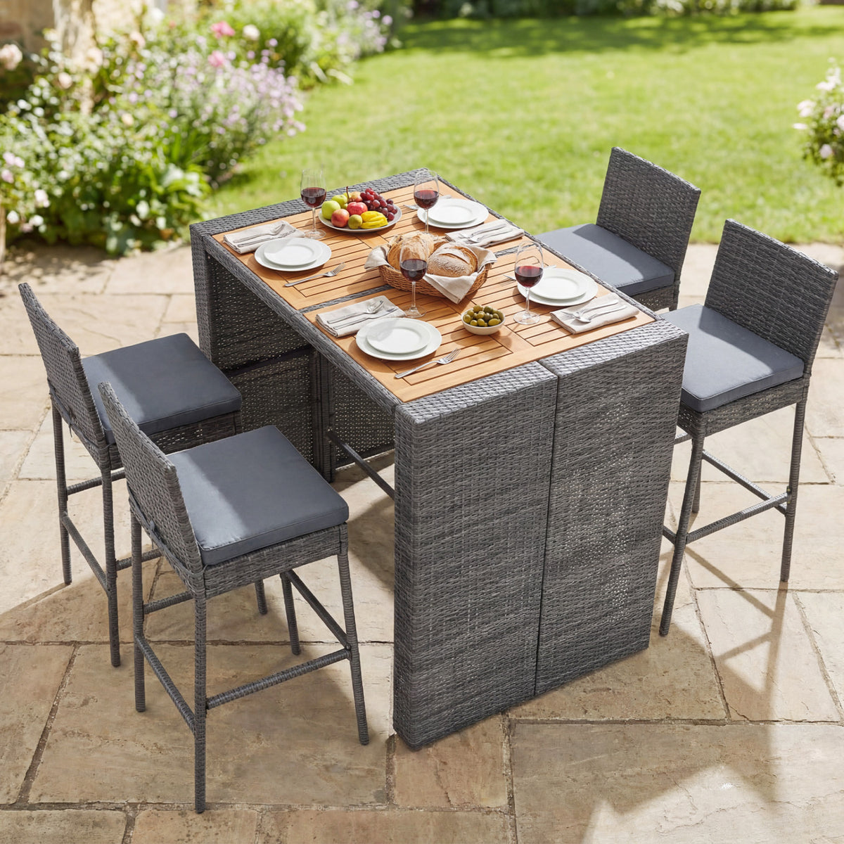 Patio Acacia Wood Dining Set for Home-Grey