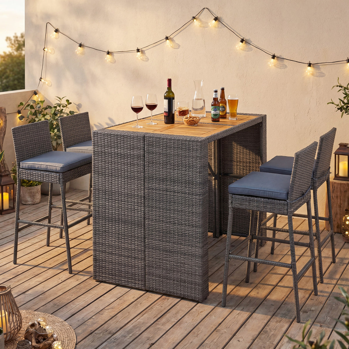 Patio Acacia Wood Dining Set for Home-Grey