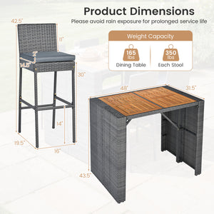 Patio Acacia Wood Dining Set for Home-Grey
