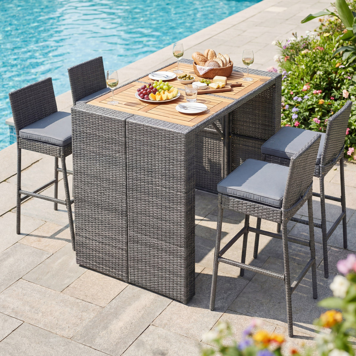 Patio Acacia Wood Dining Set for Home-Grey