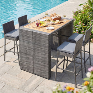 Patio Acacia Wood Dining Set for Home-Grey