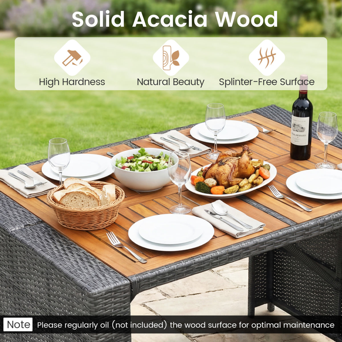 Patio Acacia Wood Dining Set for Home-Grey