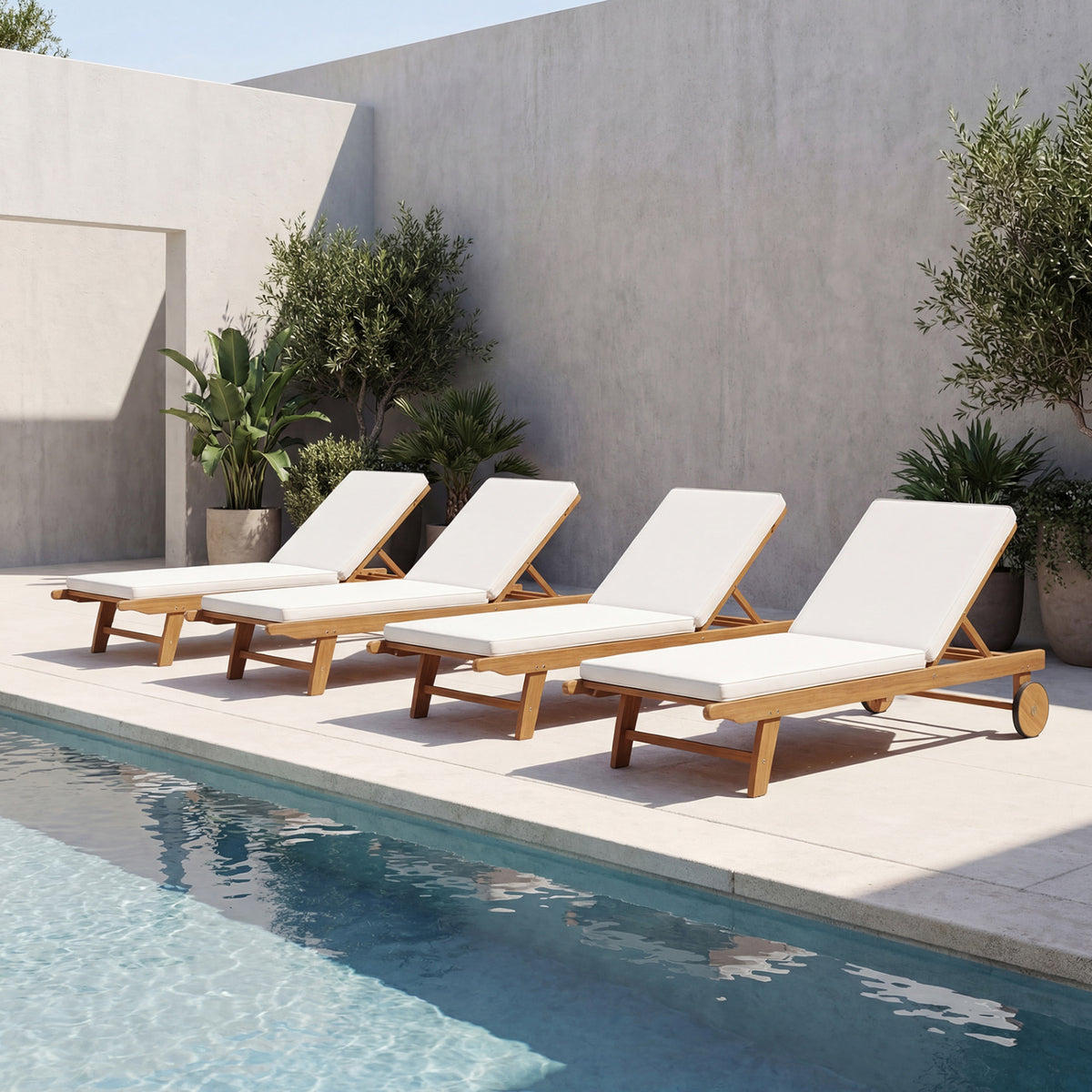 Patio Folding Eucalyptus Wood Chaise Lounge with 5-Level Adjustable Backrest