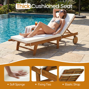 Patio Folding Eucalyptus Wood Chaise Lounge with 5-Level Adjustable Backrest