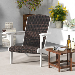 Patio Adirondack Chair with Rattan Padded Seat and Hidden Cupholder-White