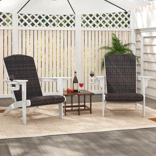 Patio Adirondack Chair with Rattan Padded Seat and Hidden Cupholder-White