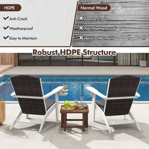 Patio Adirondack Chair with Rattan Padded Seat and Hidden Cupholder-White