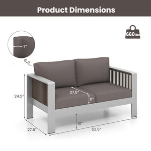 Patio Aluminum Loveseat Sofa Outdoor Furniture Set with Thick Back and Seat Cushions-Gray