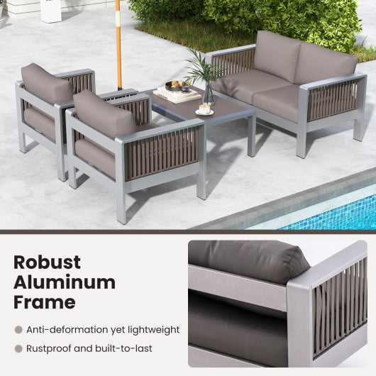 Patio Aluminum Loveseat Sofa Outdoor Furniture Set with Thick Back and Seat Cushions-Gray