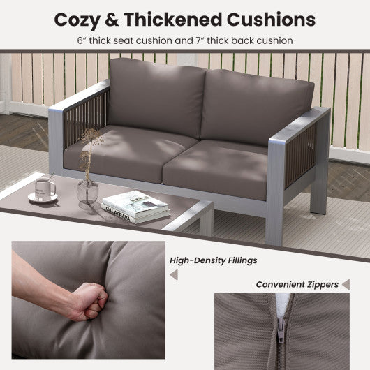 Patio Aluminum Loveseat Sofa Outdoor Furniture Set with Thick Back and Seat Cushions-Gray