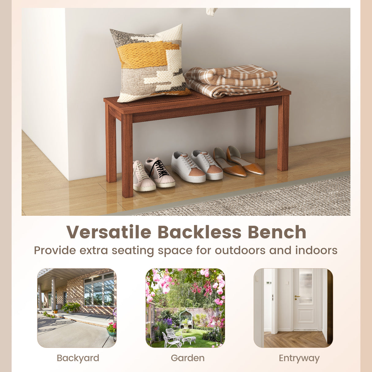 2-Seater Patio Backless Dining Bench with Breathable Slatted Seat