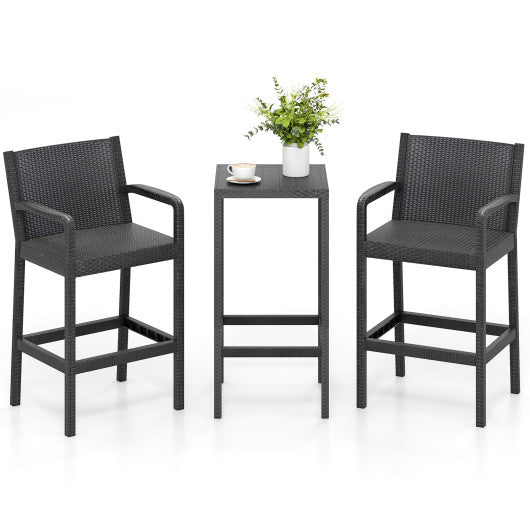 3 Pieces Patio Bar Set with 2 Stools and 1 Bar Table-Black