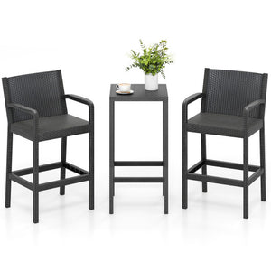 3 Pieces Patio Bar Set with 2 Stools and 1 Bar Table-Black
