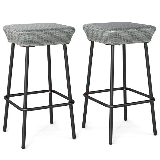 29.5 Inches Patio Bar Stools Set of 2 with Rattan Seat and Footrest