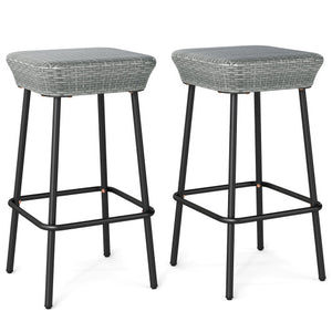 29.5 Inches Patio Bar Stools Set of 2 with Rattan Seat and Footrest