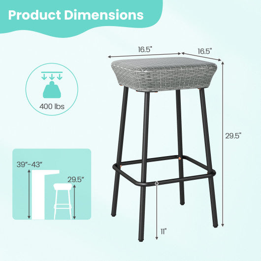 29.5 Inches Patio Bar Stools Set of 2 with Rattan Seat and Footrest